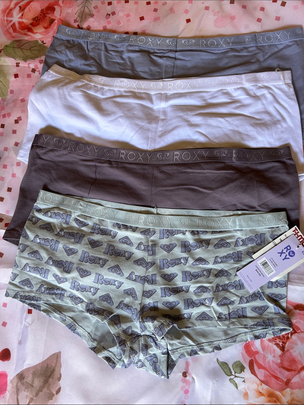 Roxy Women's Boyshort Pack — Sage, Brown, White, Gray